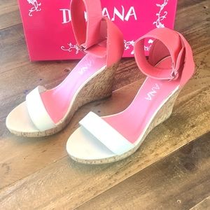 Gorgeous Coral Size 6 Cork Wedge Sandals